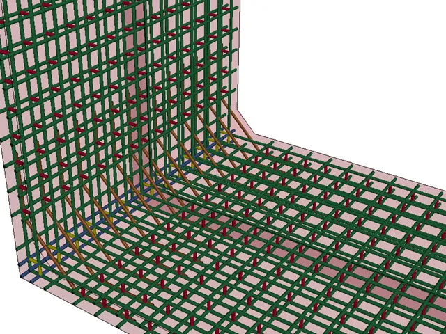 Ferraillage d’un angle mur-dalle selon les recommandations pyrotechniques : armatures, cadres et barres inclinées